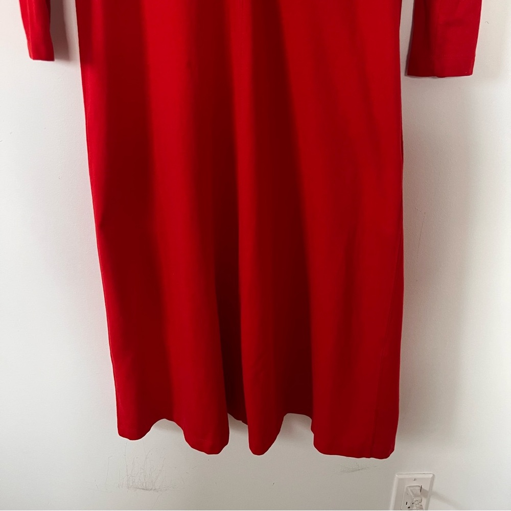 Zara Red Ribbed Knit Midi Dress Small Long Sleeve V-Neck Bodycon Minimalist - Picture 8 of 10